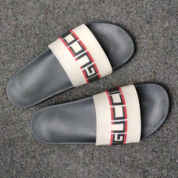 Gucci Logo Stripe Rubber Slide/Sandals - Picture 1 of 14
